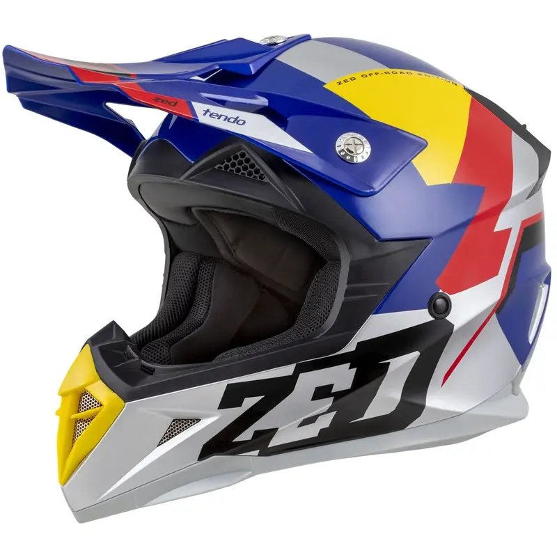 Nakupujte Hned Dětská motokrosová helma ZED X1.9D TENDO perleťově modro-červeno-žluto-stříbrná