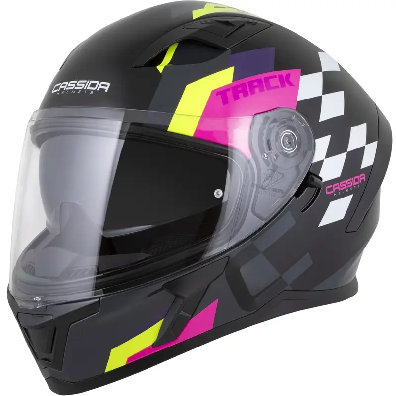 Integrální helma na motorku Cassida Orbit Track černo-růžovo-fialovo-fluo žluto-bílá Zlevněný