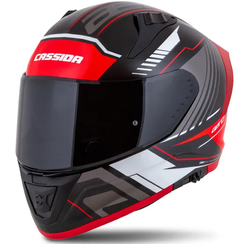 Integrální helma na motorku Cassida Aero Drome černo-červeno-bílo-šedá Autentický