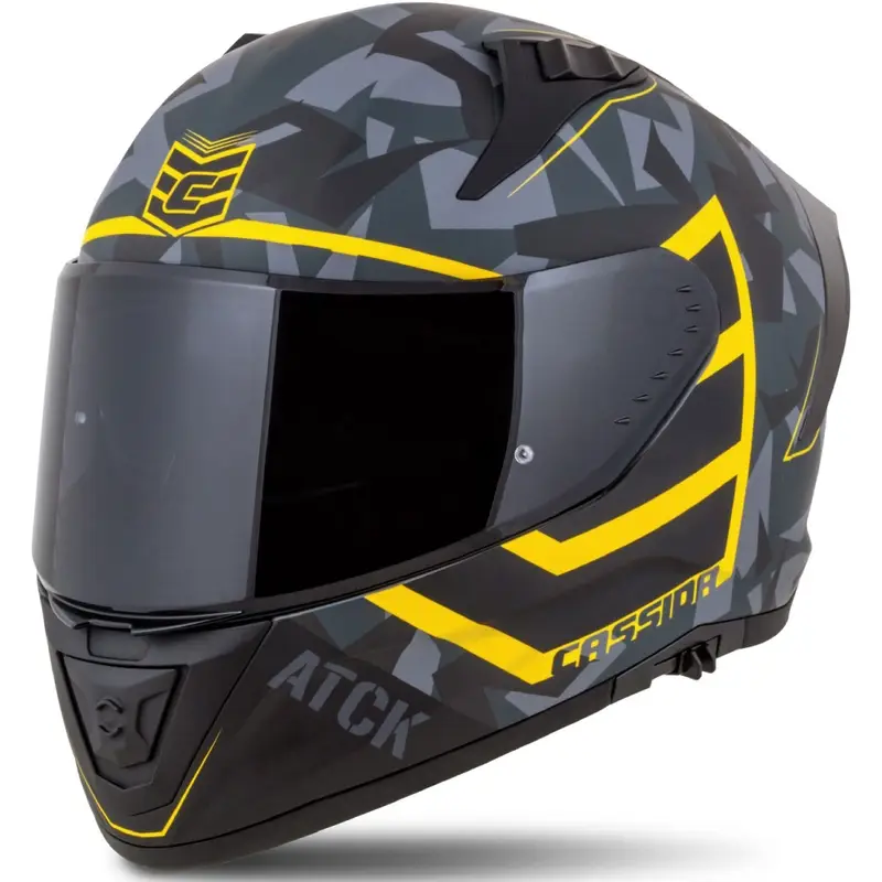 Hit Sezóny Integrální helma na motorku Cassida Aero camo šedá-černo-fluo žlutá