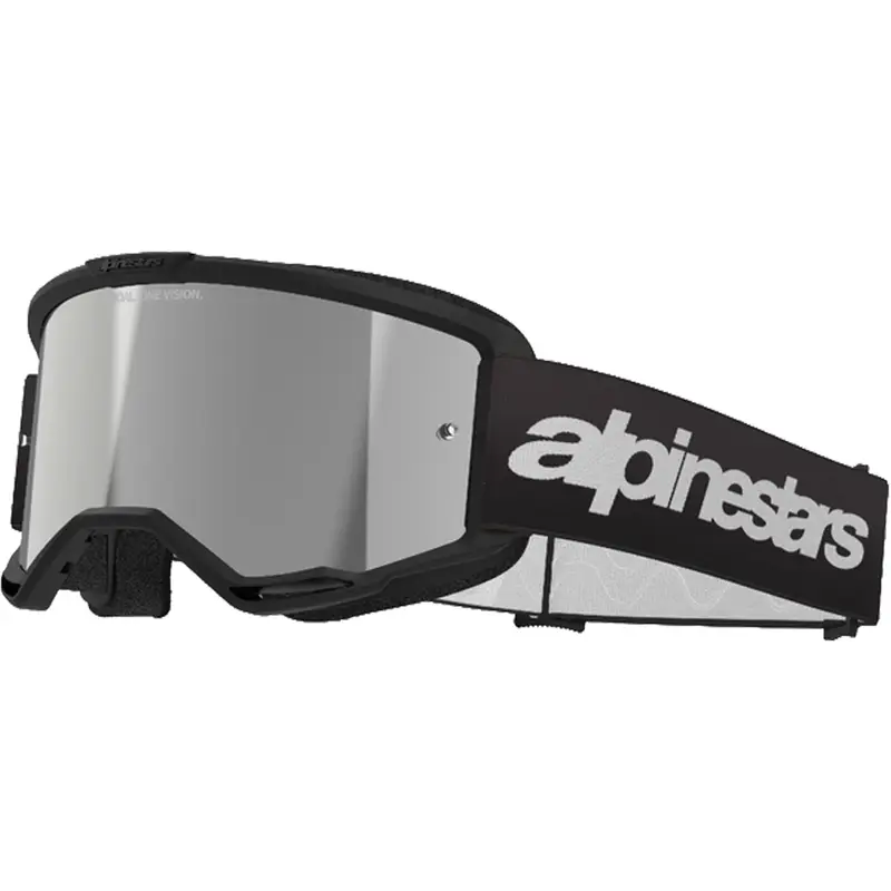 Motokrosové brýle Alpinestars Vision 3 Wordmark černé se zrcadlovým stříbrným plexi Levný