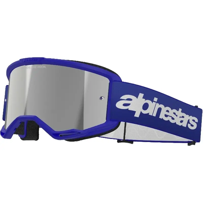 Motokrosové brýle Alpinestars Vision 3 Wordmark modré se zrcadlovým stříbrným zorníkem Novinka
