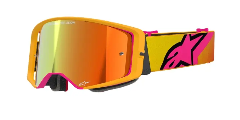 Motokrosové brýle Alpinestars Supertech Corp žluto-růžové se zrcadlovým červeným zorníkem Vysoce Kvalitní
