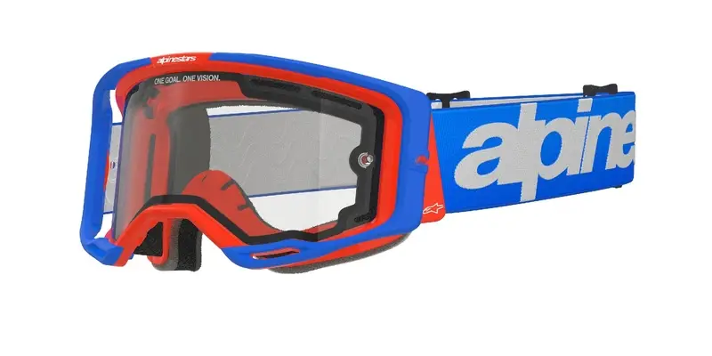 Cenový Hit Motokrosové brýle Alpinestars Vision 8 Wordmark modro-oranžové s dvojitým antifog čirým zorníkem