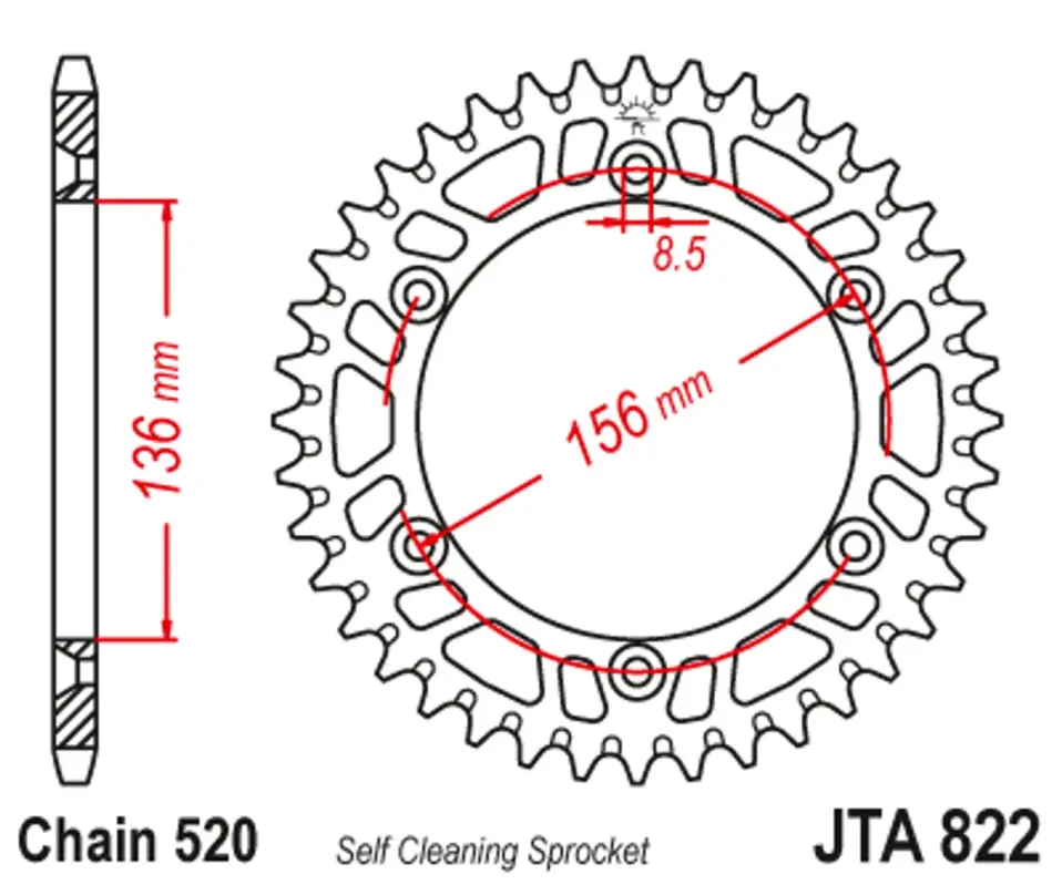 Must-Have Hliníková řetězová rozeta JT JTA 822-53BLK 53 zubů, 520 černá