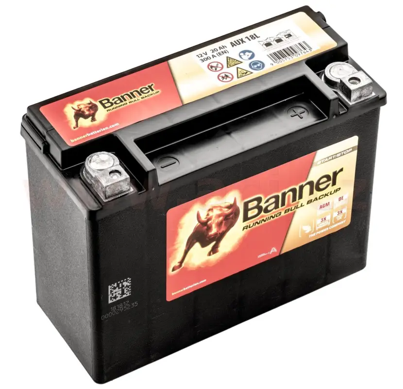 20Ah baterie, 300A, levá BANNER Running Bull AGM BACKUP 206x91x163 Originální