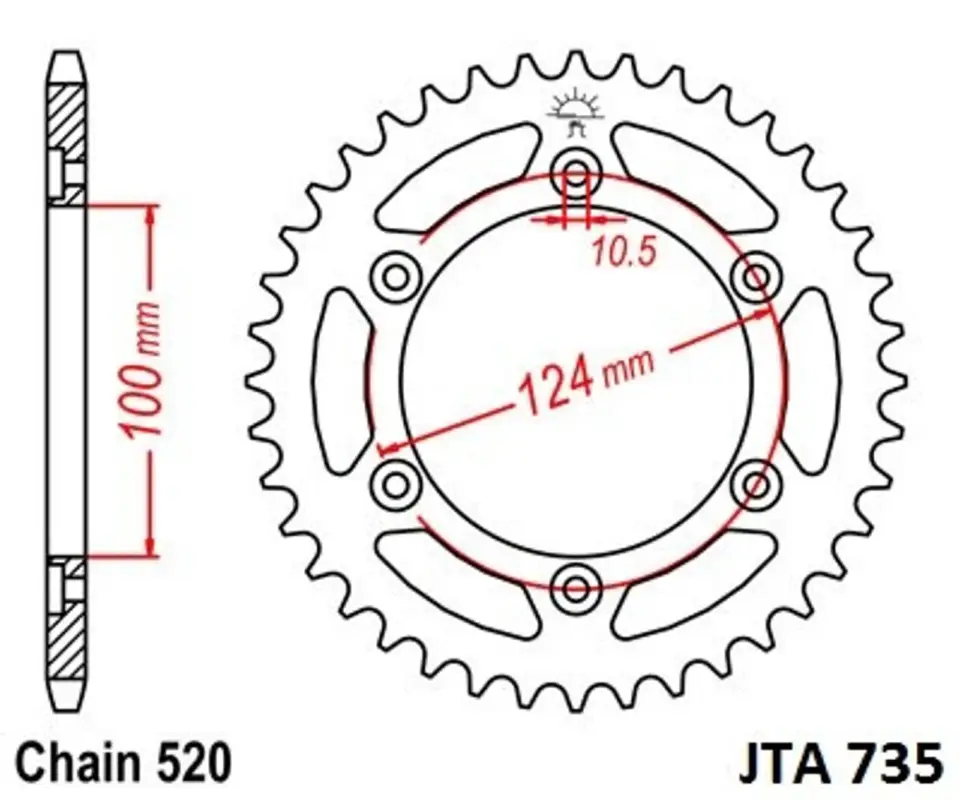 Výhodná Nabídka Hliníková řetězová rozeta JT JTA 735-40BLK 40 zubů, 520 černá