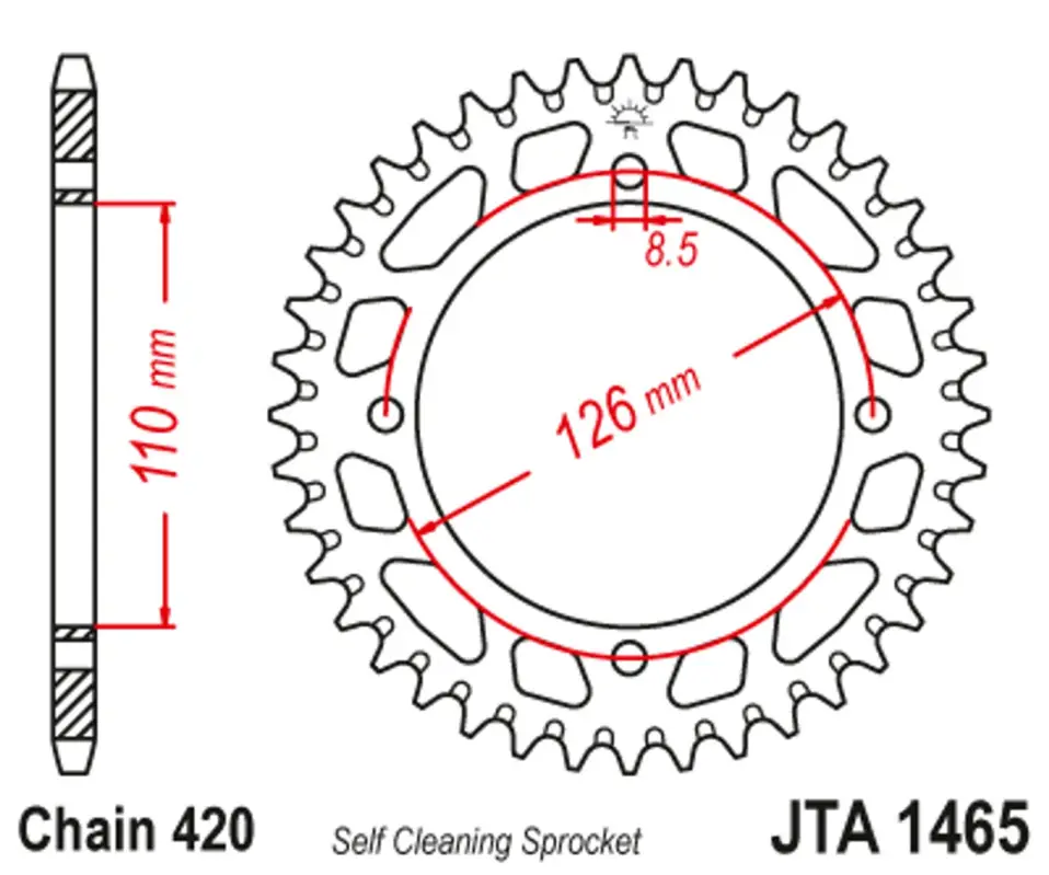 Zlevněný Hliníková řetězová rozeta JT JTA 1465-46BLK 46 zubů, 420 černá