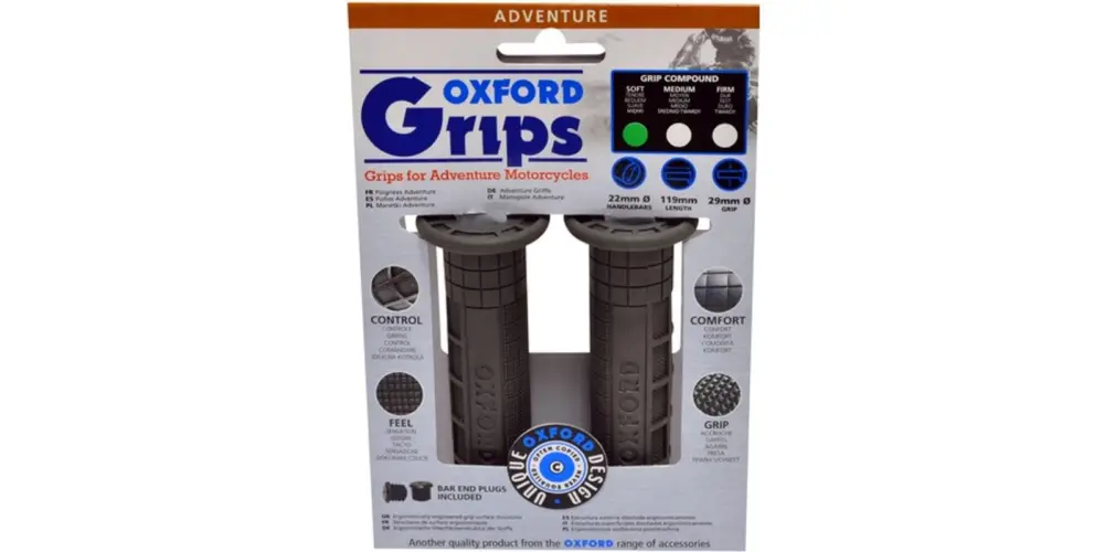 gripy Adventure, OXFORD (tmavě šedá pryž, tvrdost pryže medium, na řidítka o průměru 22 mm, pár) Sleva