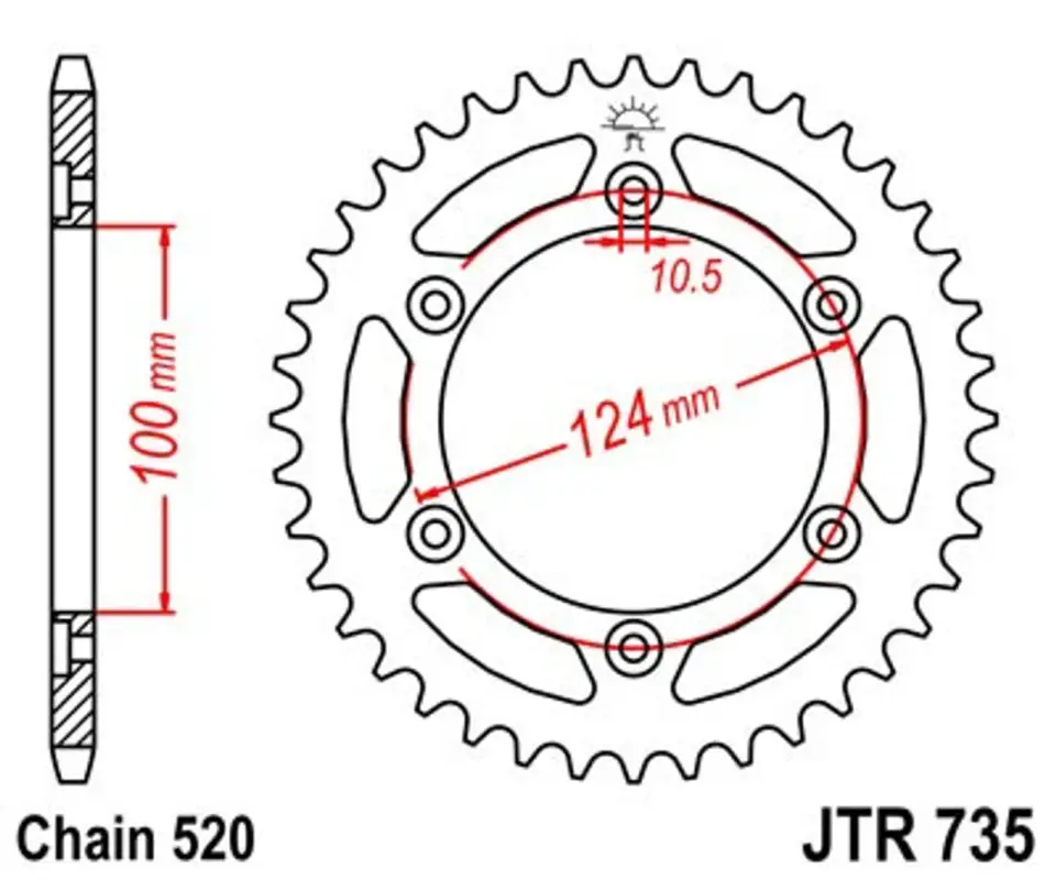 Řetězová rozeta JT JTR 735-37 37 zubů, 520 Pouze Dnes