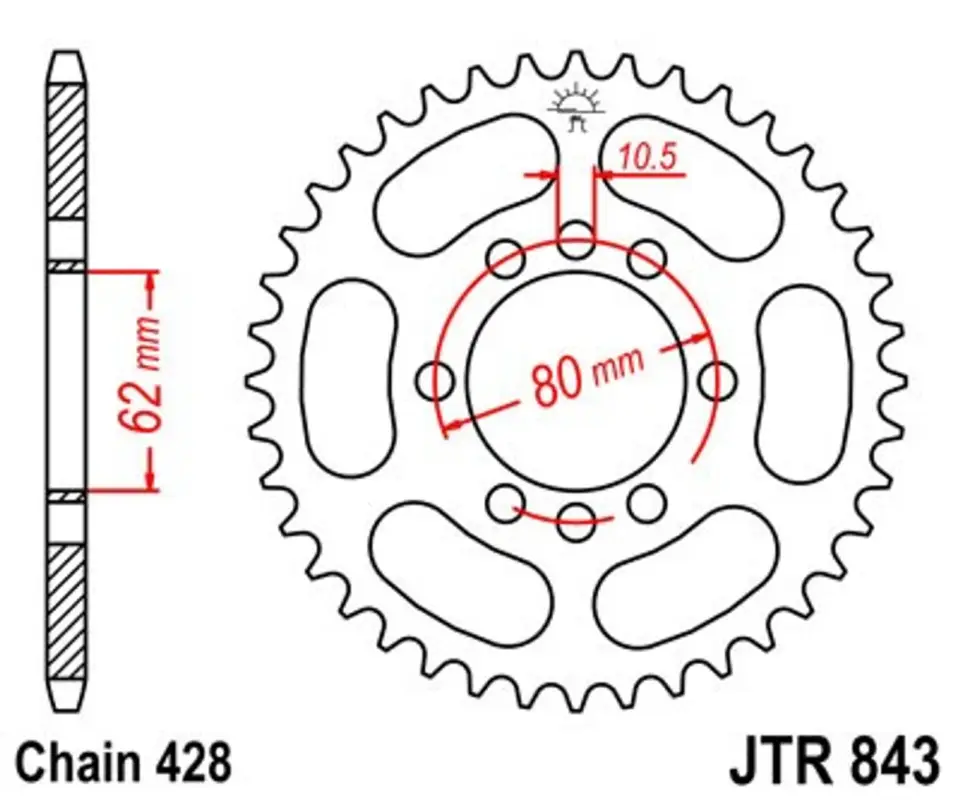 Vysoce Kvalitní Řetězová rozeta JT JTR 843-49 49 zubů, 428