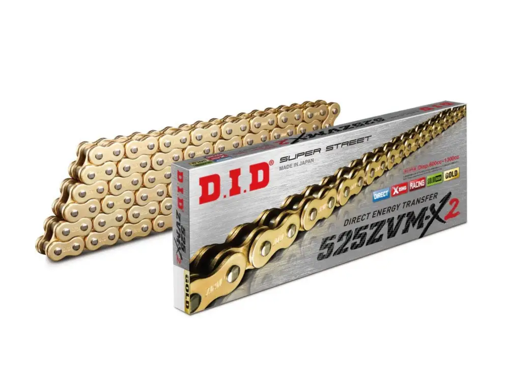 ZVM-X série X-Kroužkový řetěz D.I.D Chain 525ZVM-X2 124 článků Zlatá/Zlatá Originální