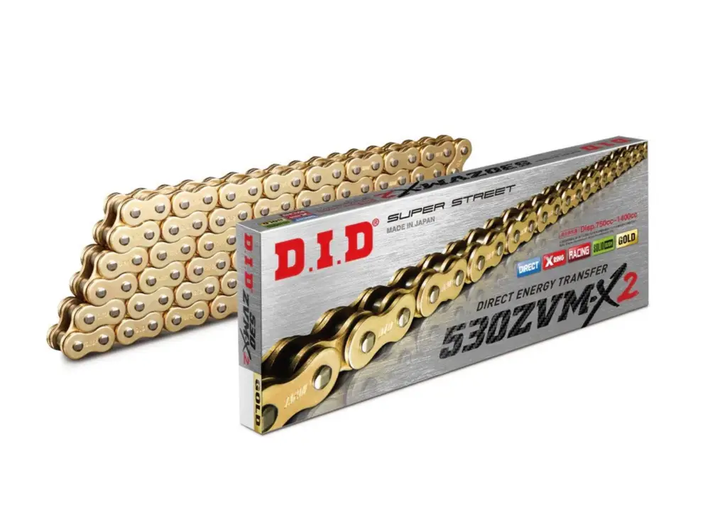 Objednat Nyní ZVM-X série X-Kroužkový řetěz D.I.D Chain 530ZVM-X2 108 L Zlatá/Zlatá