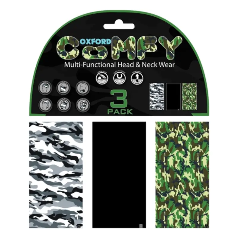 Omezená Nabídka Multifunkční šátky - nákrčníky COMFY, OXFORD (černá, camo, SADA 3 KS)