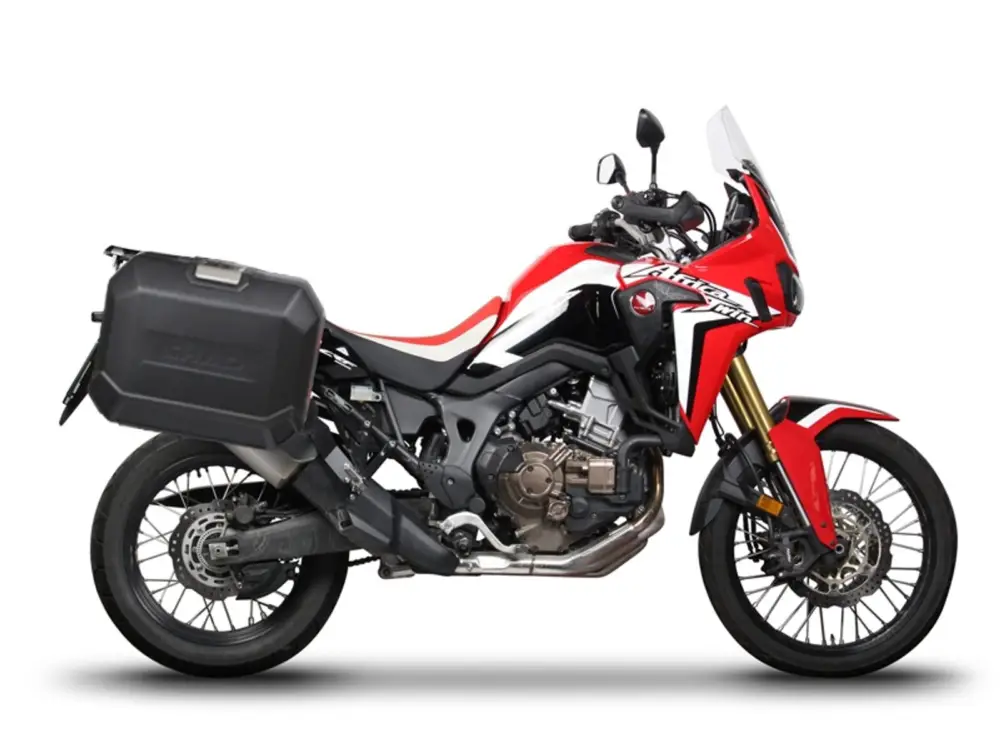 Zlevněný Kompletní sada bočních černých hliníkových kufrů SHAD TERRA BLACK 36L/47L, včetně montážní sady SHAD HONDA CRF 1000 Africa Twin