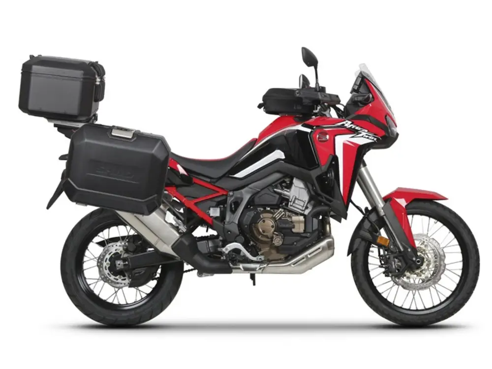 Kompletní sada černých hliníkových kufrů SHAD TERRA BLACK, 37L topcase 36L/47L boční kufry, včetně montážní sady a plotny SHAD HONDA CRF 1100 Africa Twin Levný