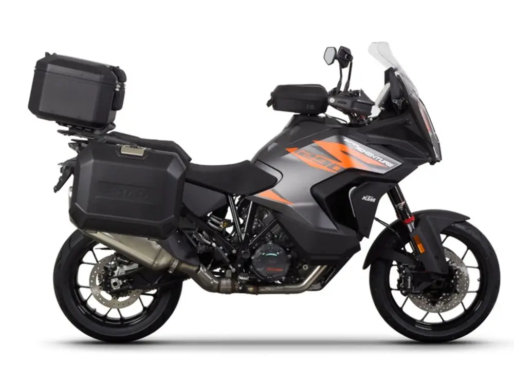 Horká Nabídka Kompletní sada černých hliníkových kufrů SHAD TERRA BLACK, 37L topcase 36L/47L boční kufry, včetně montážní sady a plotny SHAD KTM Super Adventure 1290 (R, S)