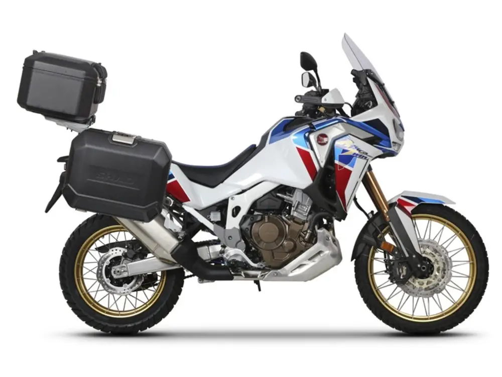 Kompletní sada černých hliníkových kufrů SHAD TERRA BLACK, 48L topcase 36L/47L boční kufry, včetně montážní sady a plotny SHAD HONDA CRF 1100 Africa Twin Rychlé Dodání