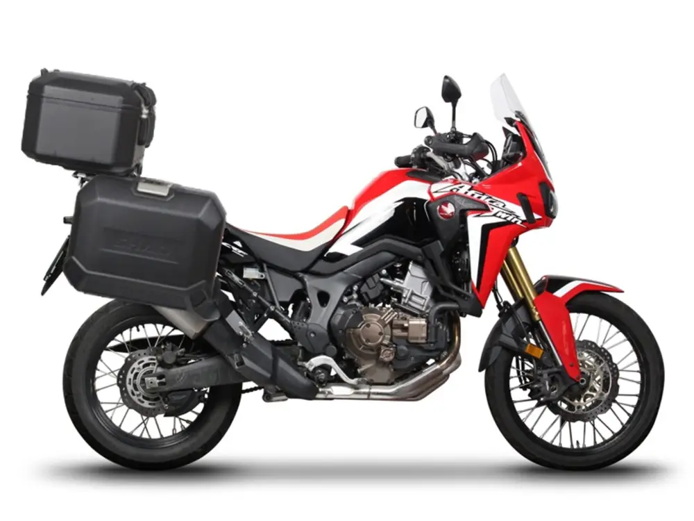 Zlevněný Kompletní sada černých hliníkových kufrů SHAD TERRA BLACK, 48L topcase 36L/47L boční kufry, včetně montážní sady a plotny SHAD HONDA CRF 1000 Africa Twin