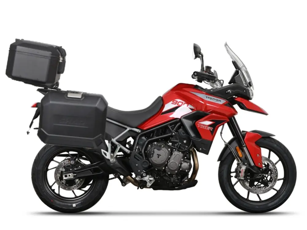 Nakupujte Hned Kompletní sada černých hliníkových kufrů SHAD TERRA BLACK, 48L topcase 36L/47L boční kufry, včetně montážní sady a plotny SHAD TRIUMPH Tiger 900