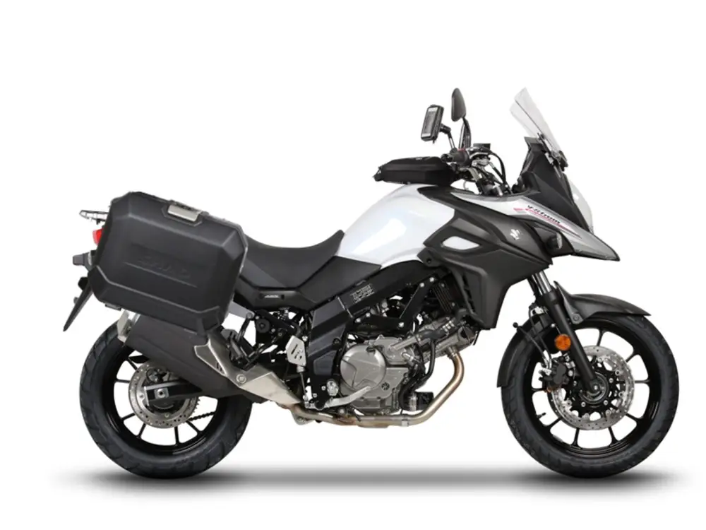 Kompletní sada bočních černých hliníkových kufrů SHAD TERRA BLACK 36L/36L, včetně montážní sady SHAD SUZUKI DL 650 V-Strom Cenově Výhodný