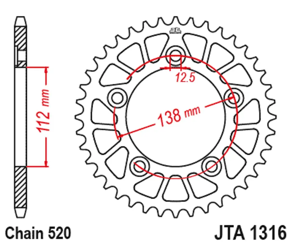 Akční Nabídka Hliníková řetězová rozeta JT JTA 1316-47BLK 47 zubů, 520 černá