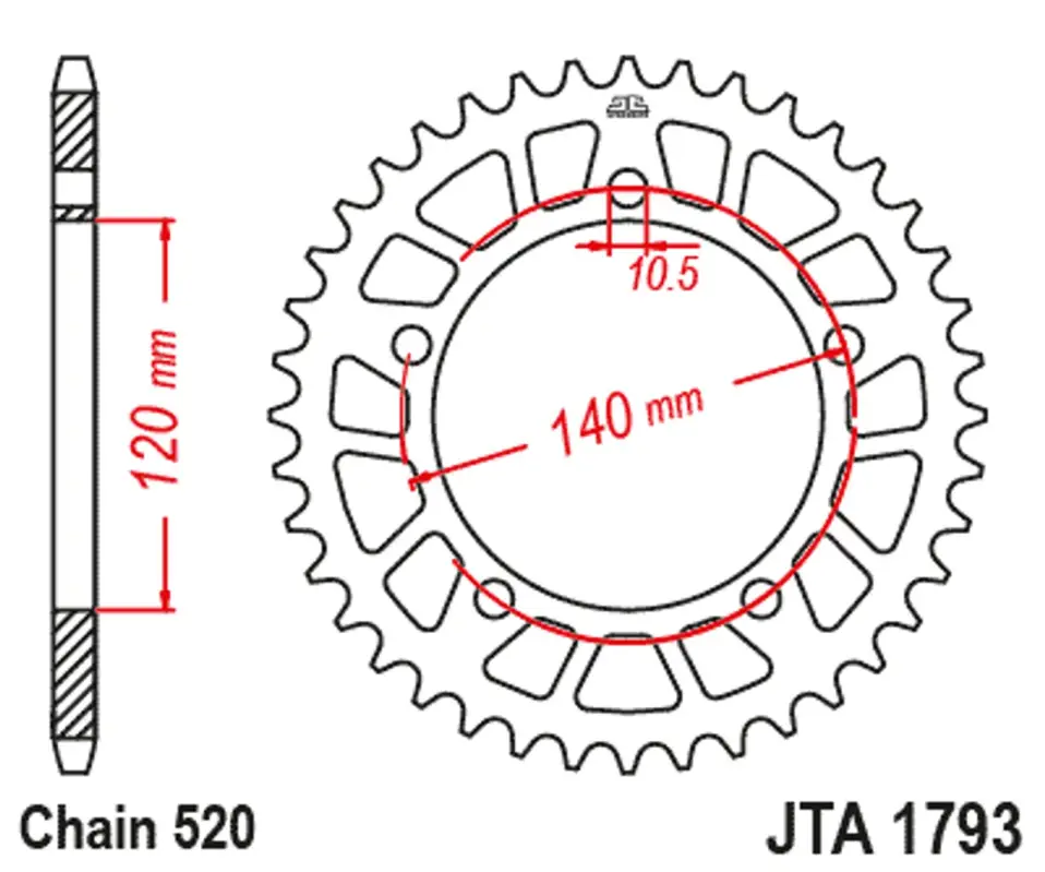 Hliníková řetězová rozeta JT JTA 1793-46GLD 46 zubů, 520 zlatá Nová Kolekce