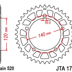 Hliníková řetězová rozeta JT JTA 1793-47GLD 47 zubů, 520 zlatá Bezpečná Platba