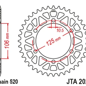 Hliníková řetězová rozeta JT JTA 2020-45BLK 45 zubů, 520 černá Rychlé Dodání
