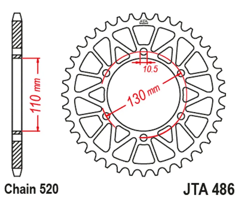 Cenová Bomba Hliníková řetězová rozeta JT JTA 486-50GLD 50 zubů, 520 zlatá