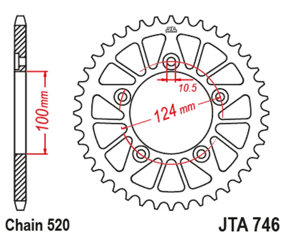 Must-Have Hliníková řetězová rozeta JT JTA 746-43BLK 43 zubů, 520 černá