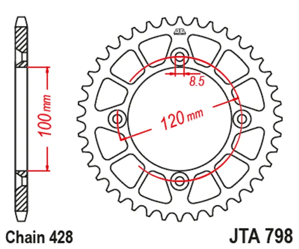 Přímo Od Výrobce Hliníková řetězová rozeta JT JTA 798-51BLU 51 zubů, 428 modrá