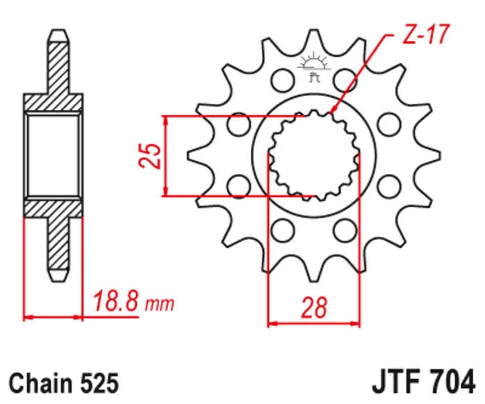 Cenově Výhodný Řetězové kolečko JT JTF 704-17 17 zubů, 525