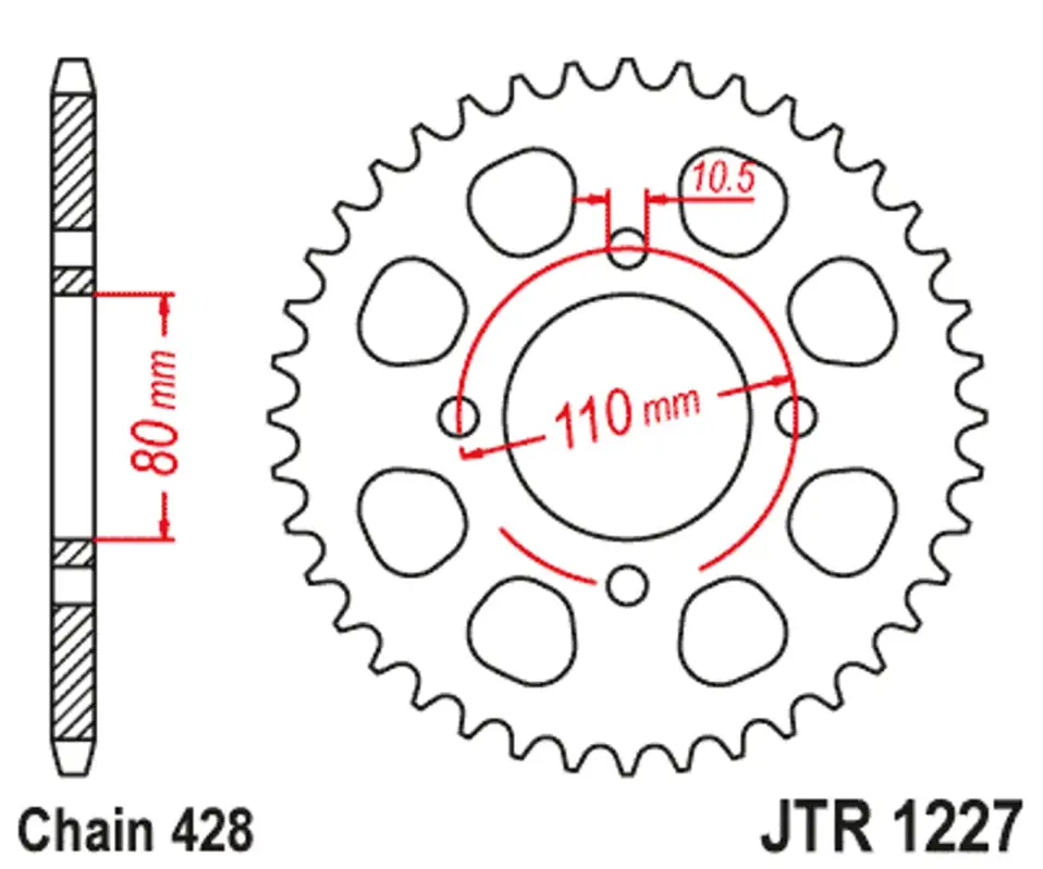 Řetězová rozeta JT JTR 1227-45 45 zubů, 428 Omezená Nabídka