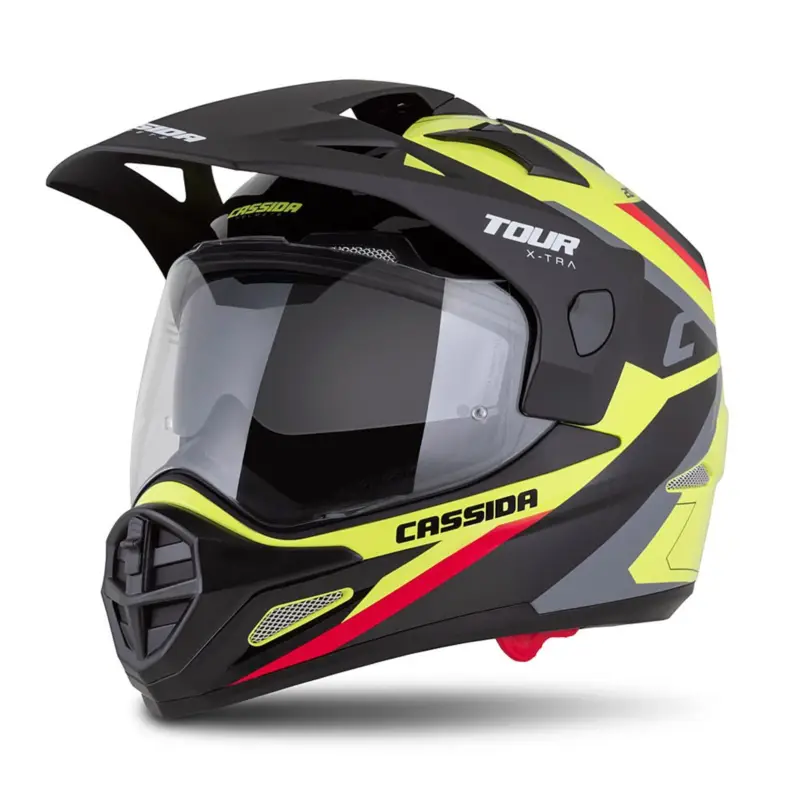Nízká Cena CASSIDA Moto přilba Tour 2.0 X-tra, žlutá fluo černá červená šedá černý matný kšilt, plexi s přípravou pro Pinlock