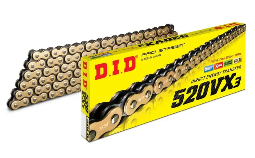 VX série X-Kroužkový řetěz D.I.D Chain 520VX3 124 článků Zlatá/Černá Výprodej