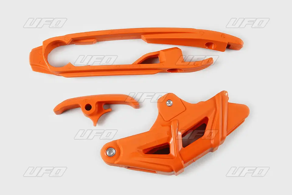 UFO komplet kluzák (malý i velký) + vodítko řetězu KTM SX/SXF 16-21 ( kromě SX 250 16) barva oranžová Víkendová Akce