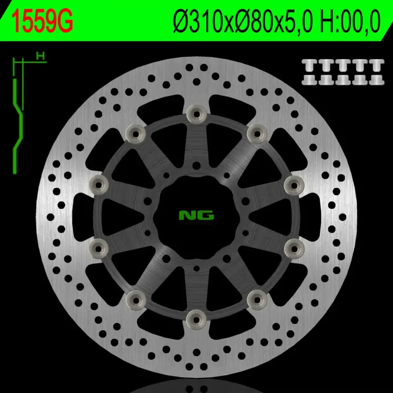 Výhodná Nabídka NG přední brzdový kotouč KAWASAKI Z 1000 ABS 15-17, Z 1000 15-17, ZX6R 13-17, Z800 12-18, GTR 1400 07-18, ZZR 1400 06-18 (310X80X5mm) (5X10,5mm) plovoucí (střed hliníkový)