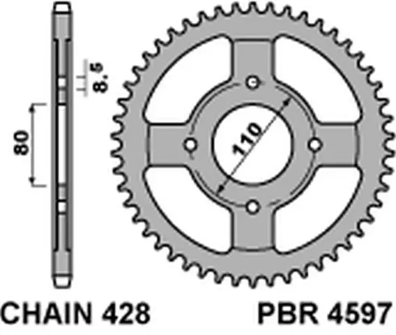 PBR zadní řetězové kolečko 4597 42 C45 HONDA CBF 125 09-14 (JTR1219.42) (řetěz 428) (MADE IN ITALY) Dokud Zásoby Vydrží
