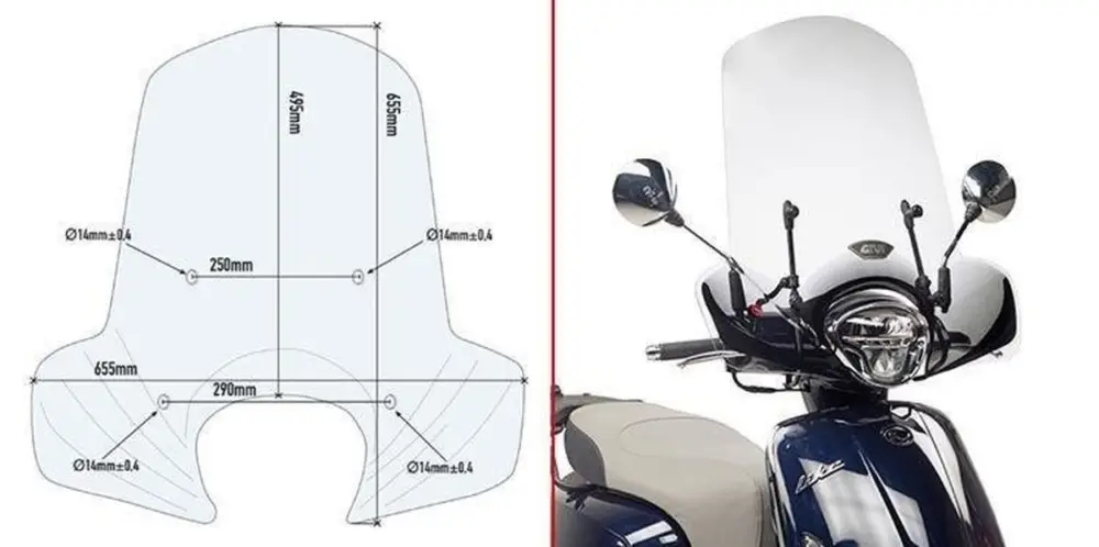 Nejprodávanější KAPPA plexi KYMCO LIKE 125 (17-18) průhledné 49,5 X 65,5 cm - potřebné upevnění A6109AK