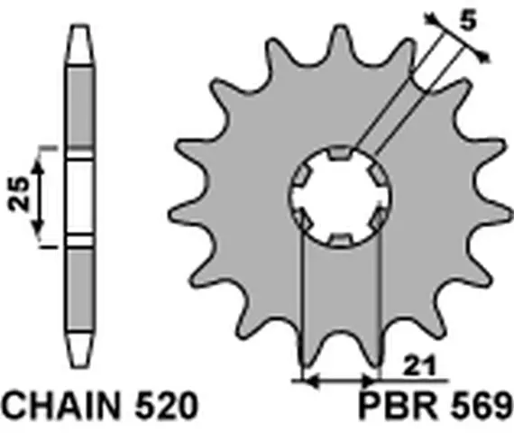 PBR řetězové kolo přední 569 14 KAWASAKI KX 250 '87-'98, YAMAHA YZ 250 '77-'98 (JTF569.14) (56914JT) (MADE IN ITALY) Pouze Dnes
