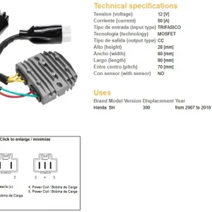 Originální DZE regulátor napětí HONDA SH 300 07-10 (31600-KTW-901) MOSFET (50A)