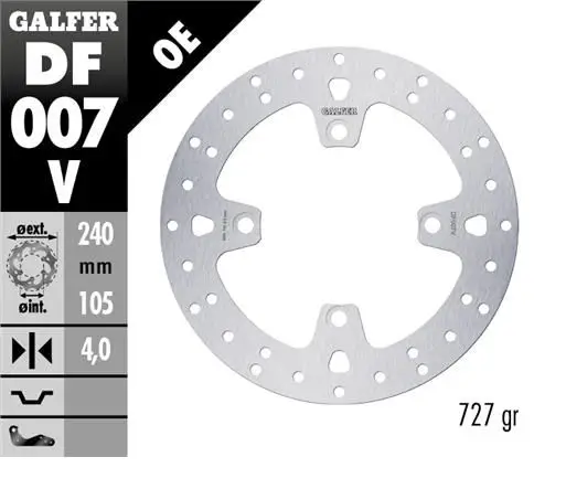 GALFER brzdový kotouč zadní HONDA XL 600/650/700V TRANSALP 91-07; CB 500 97-05; CB750 92-02; CB 900 HORNET 02-07; BUELL 93-10 (240X105,5X4mm) Výhodná Nabídka