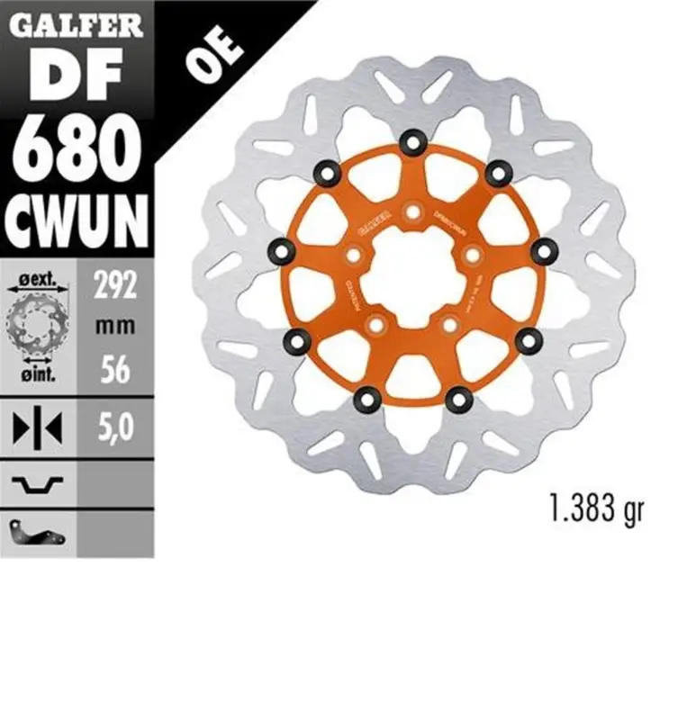 GALFER přední brzdový kotouč HARLEY-DAVIDSON (292X56X5) (WAVE) plovoucí barva oranžová Sezónní Sleva