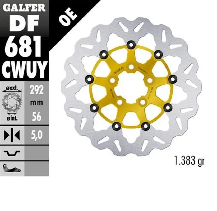 GALFER přední brzdový kotouč / zadní HARLEY-DAVIDSON (292X56X5) (WAVE) plovoucí barva zlatá Časově Omezené