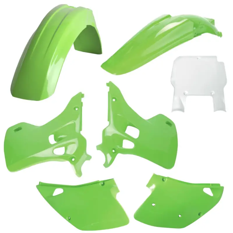 Časově Omezené POLISPORT kompletní sada plastů (FULL KIT) KAWASAKI KX 125/250 93 v sadě přední tabulka (8672800002) barva zelená OEM