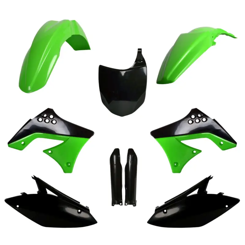 POLISPORT kompletní sada plastů (FULL KIT) KAWASAKI KX 250F 09-12 v sadě přední tabulka (8660800002) a kryty tlumičů (8398000001) barva černá zelená Omezená Nabídka