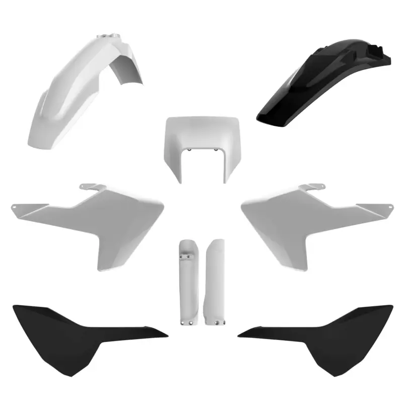POLISPORT kompletní sada plastů (FULL KIT) HUSQVARNA TE/FE TPI 17-19 v sadě přední tabulka (8666900001) a kryty tlumičů (8398900001) barva černá bílá Expresní Doručení