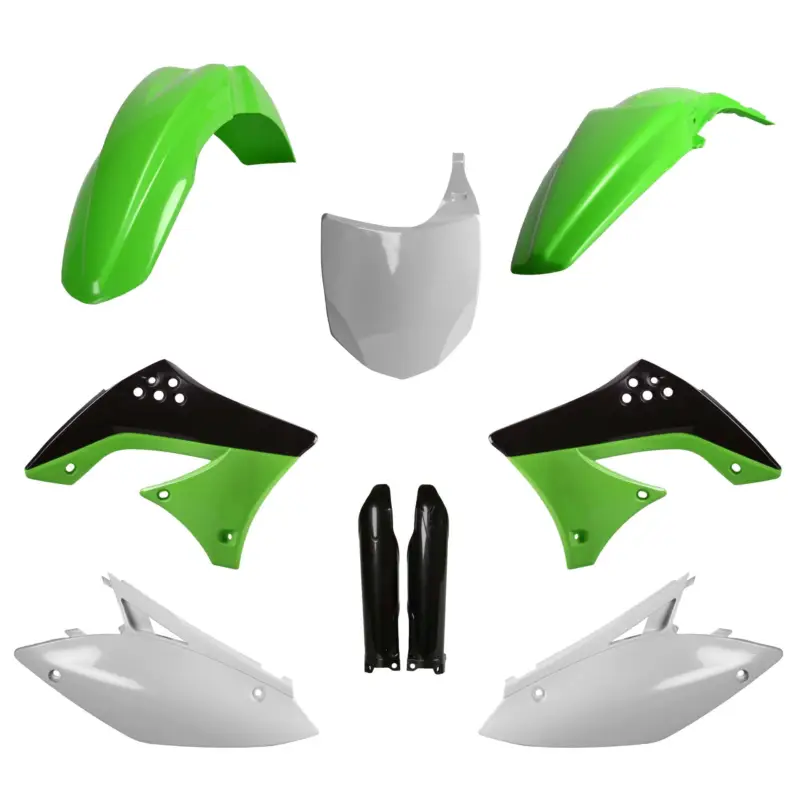 POLISPORT kompletní sada plastů (FULL KIT) KAWASAKI KX 450F 09-11 v sadě přední tabulka (8656800002) a kryty tlumičů (8351800002) barva zelená Cenový Hit