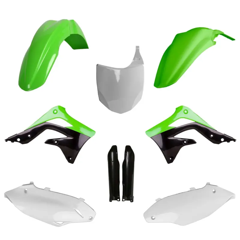 Koupit Online POLISPORT kompletní sada plastů (FULL KIT) KAWASAKI KX 450F 12 v sadě přední tabulka (8656800002) a kryty tlumičů (8351800002) barva zelená